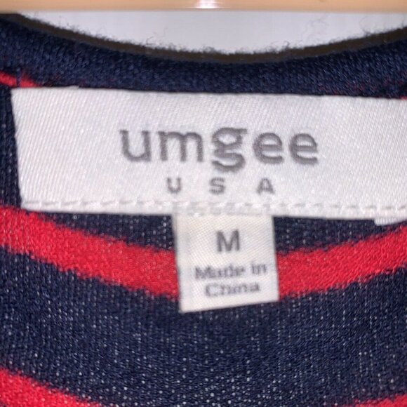 Umgee Red & Navy Striped Pullover Tie Waist Terry Cloth Casual Dress size Medium - Picture 7 of 7